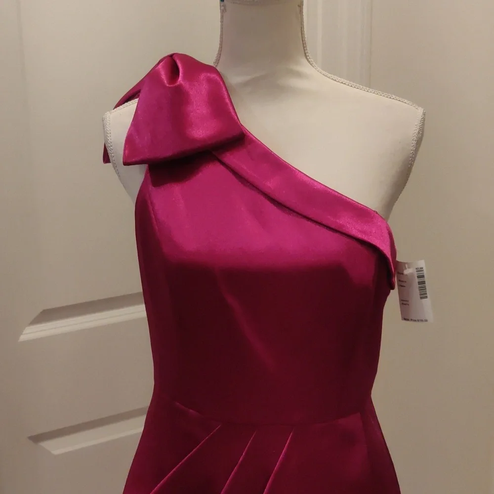 New!Aidan by Aidan Mattox Satin Bow One-Shoulder Mini Dress Y2K Cottagecore Retr - Picture 5 of 16
